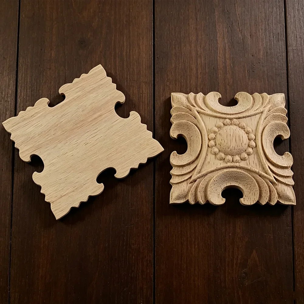 European Carved Unpainted Retro Mouldings Wood Applique Wood Decal Long Oval Rubber Wooden Figurines Home Furniture Walls