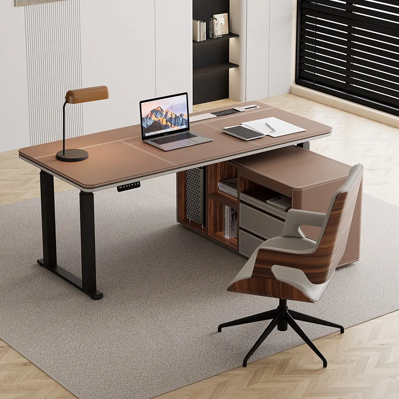 YJQ minimalist high-end saddle leather desk intelligent electric lifting table light luxury modern corner desk