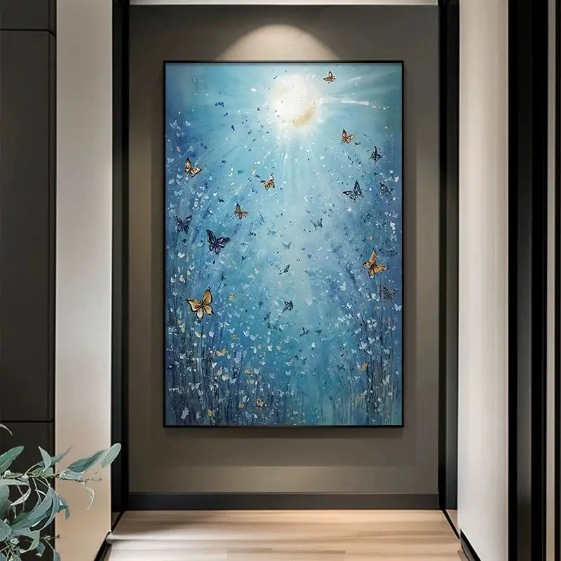 Abstract Butterfly Texture Hanging Painting, Modern Simplicity Art Style, Blue Sky Landscape Decoration Painting, Dining Room