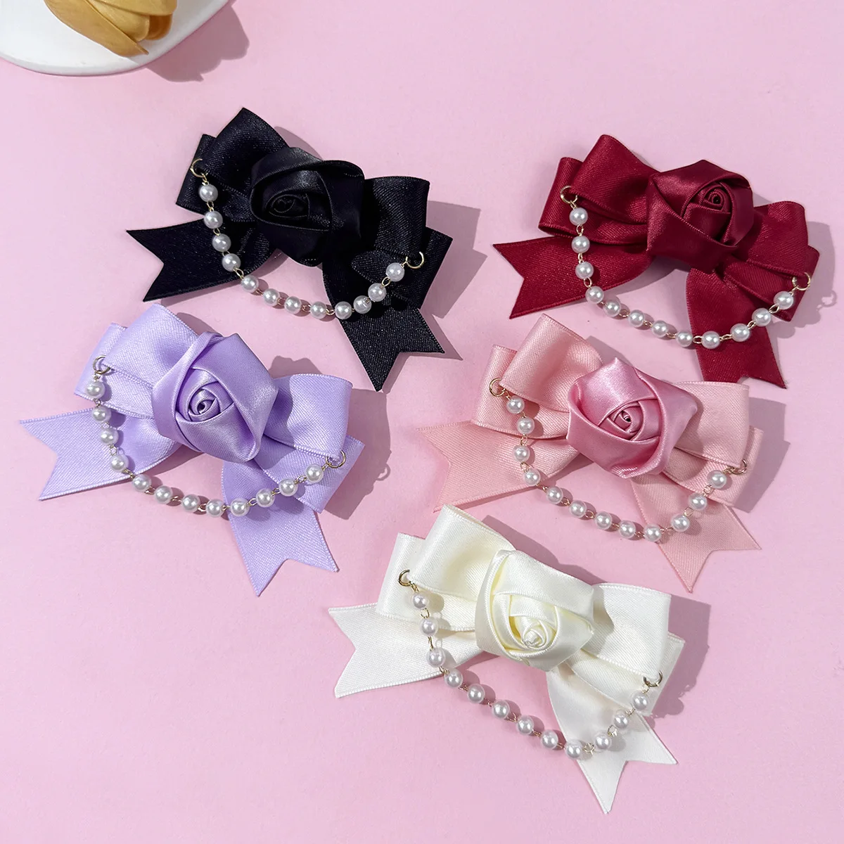 Perlenketten-Haarspange mit Schleife für Frauen, Niedliche Haarklammern für den Hinterkopf, Mädchen-Haaraccessoires