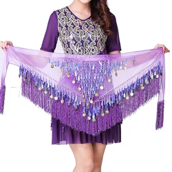 Women Belly Dance Hip Scarf Sequins Mesh Triangle Wrap Skirts