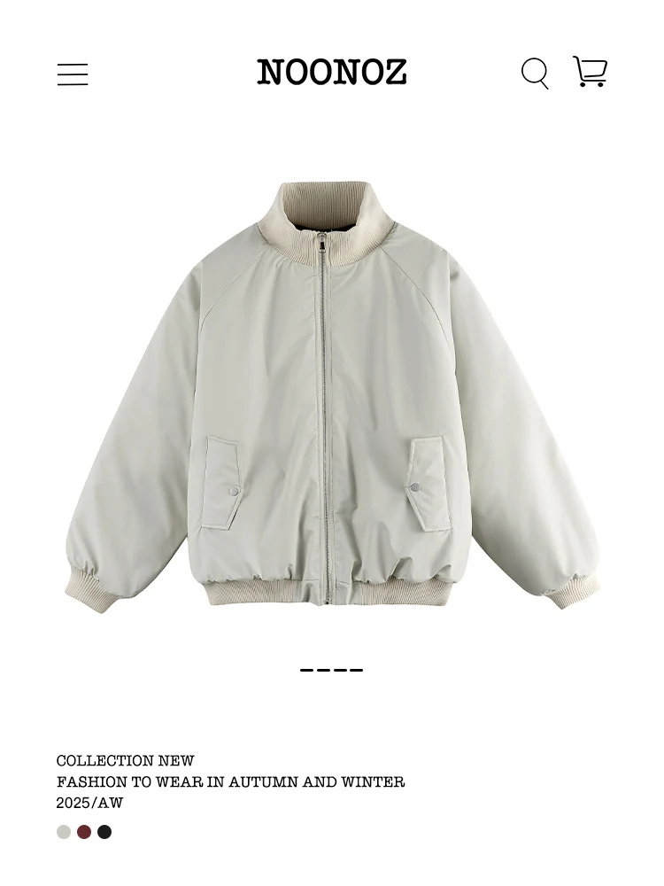 

NOONOZ зимнее американское однотонное пригородное пальто из искусственной кожи, хлопковое бейсбольное пальто, мужское модное нейтральное ветрозащитное хлопковое пальто