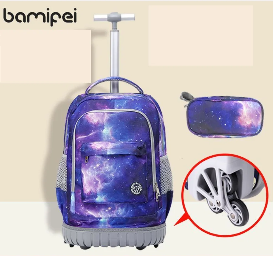 Children 6 Wheels School Trolley Bags Kid's travel suitcase Boys Travel Trolley luggage backpack for kids wheeled bag for girls