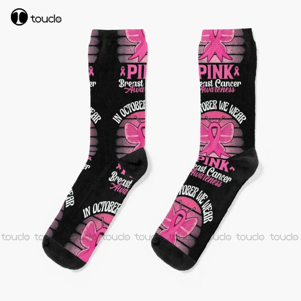 In October We Wear Pink Football Breast Cancer Awareness Socks Kawaii Socks 360° Digital Print Custom Gift New Popular Casual