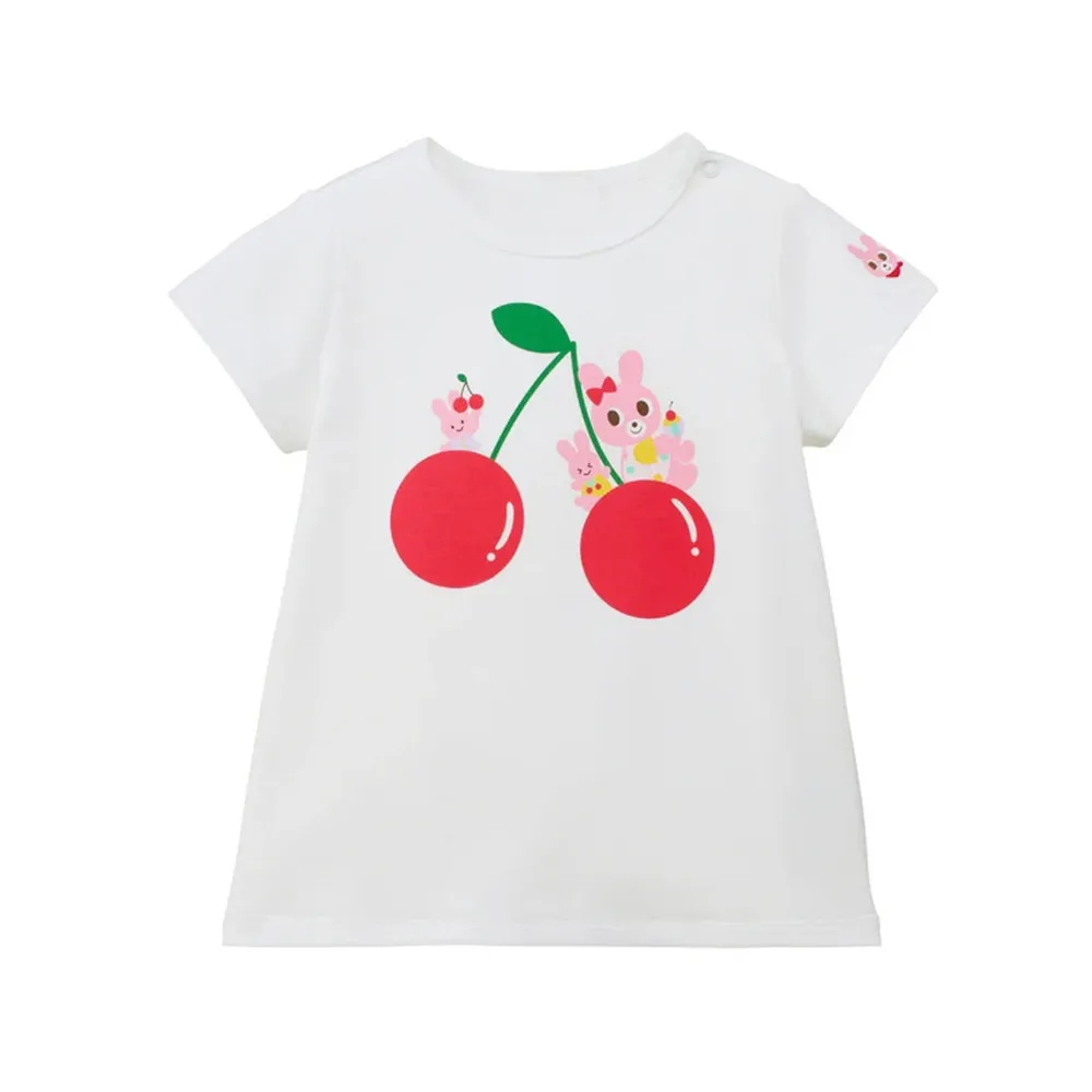 

New product 2026 Summer girls' white T-shirt baby tops cotton Cartoon pattern printed short-sleeved T-shirt