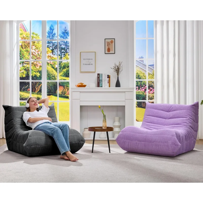 (UUX) كراسي للبالغين كرسي بين باج من إسفنج الذاكرة العملاق أريكة كيس فول كبيرة مع حشو من الفرو الصناعي Firesid UQ