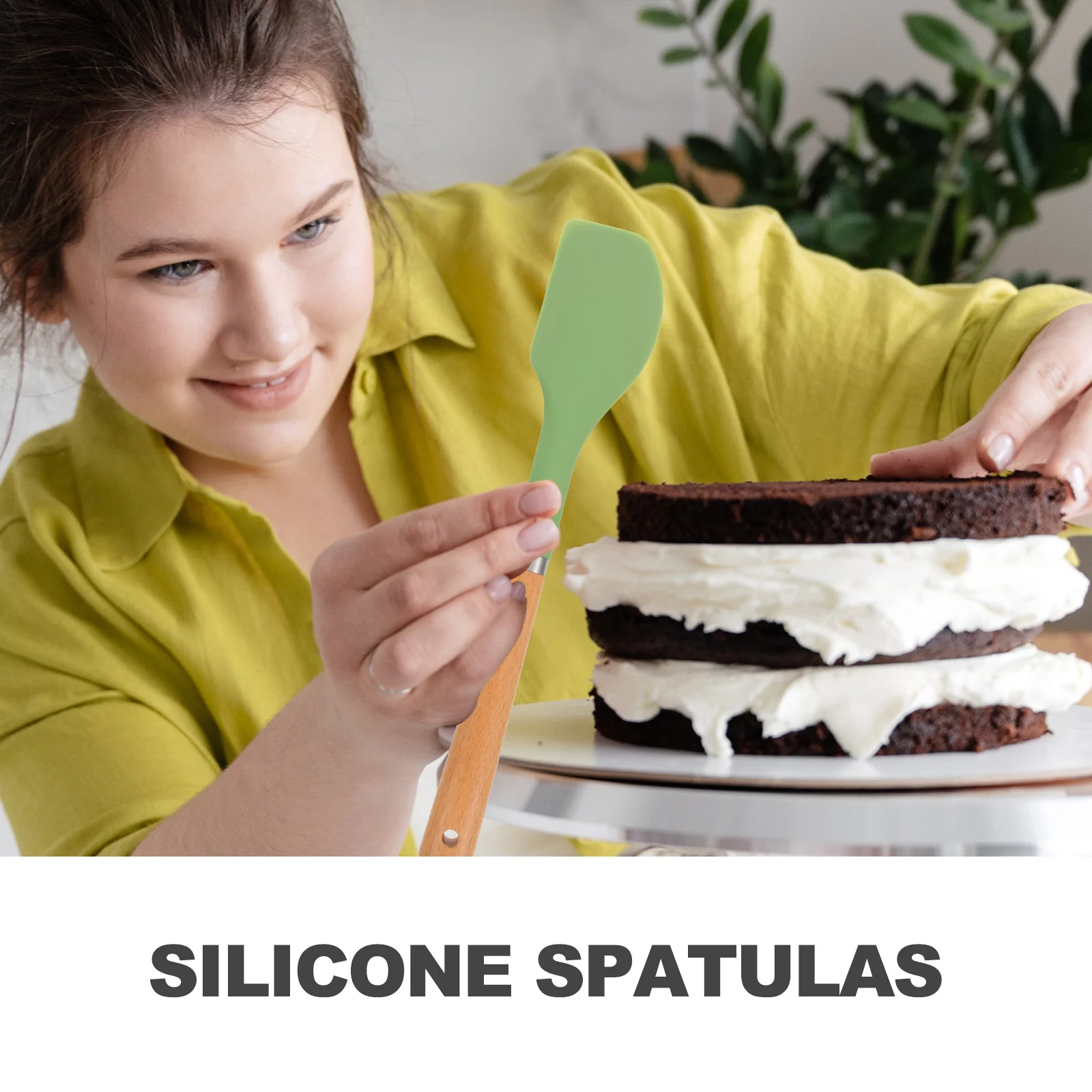 

Silicone Cake Cream Spatula Small Polished Wood Handle Heat Resistant Baking Tool Kitchen Utensil Flexible Scraper