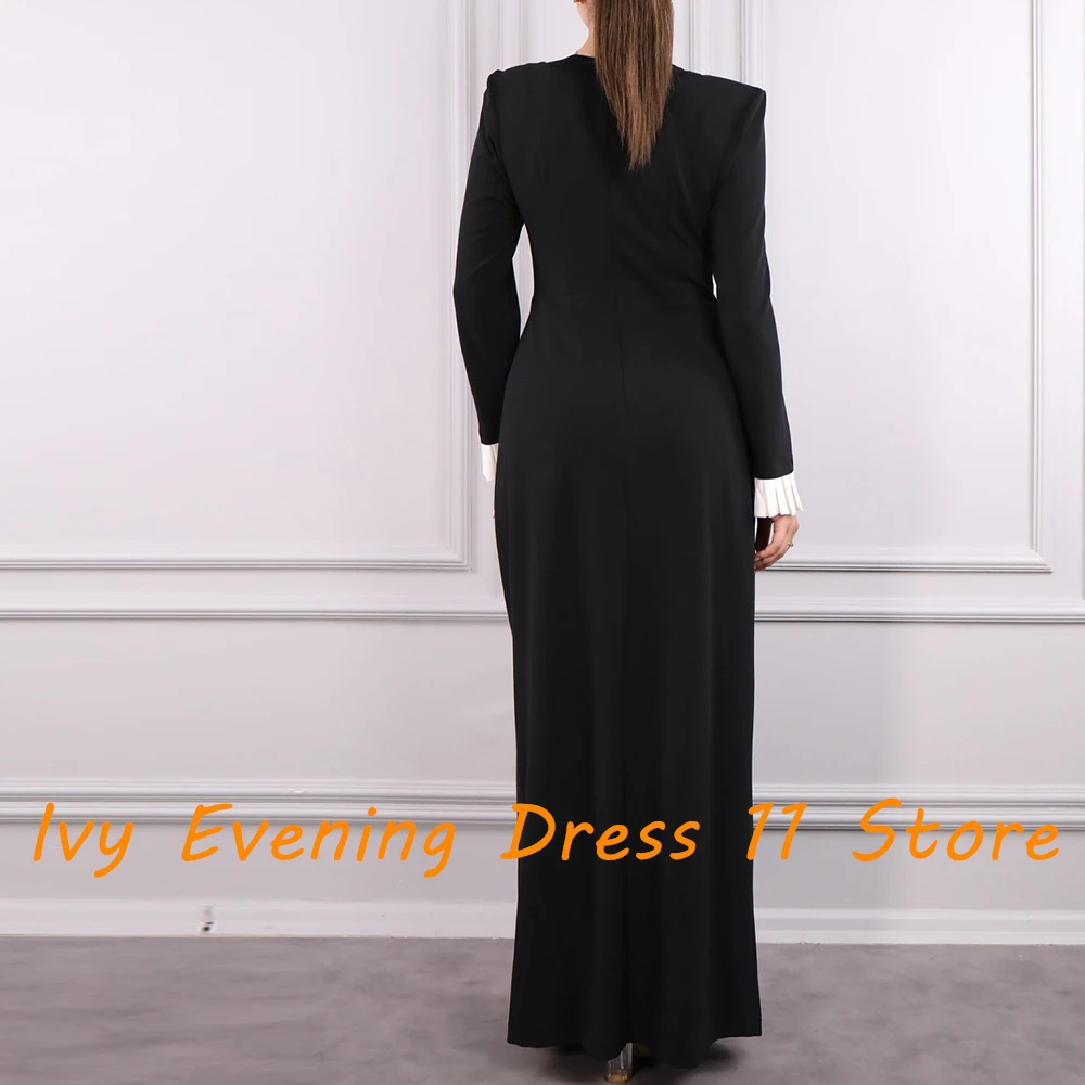 ที่กําหนดเองอารมณ์คริสตัลปิดไหล่เจอร์ซีย์ชุดราตรีอย่างเป็นทางการ O-คอแขนยาว Sheath ความยาวพื้น