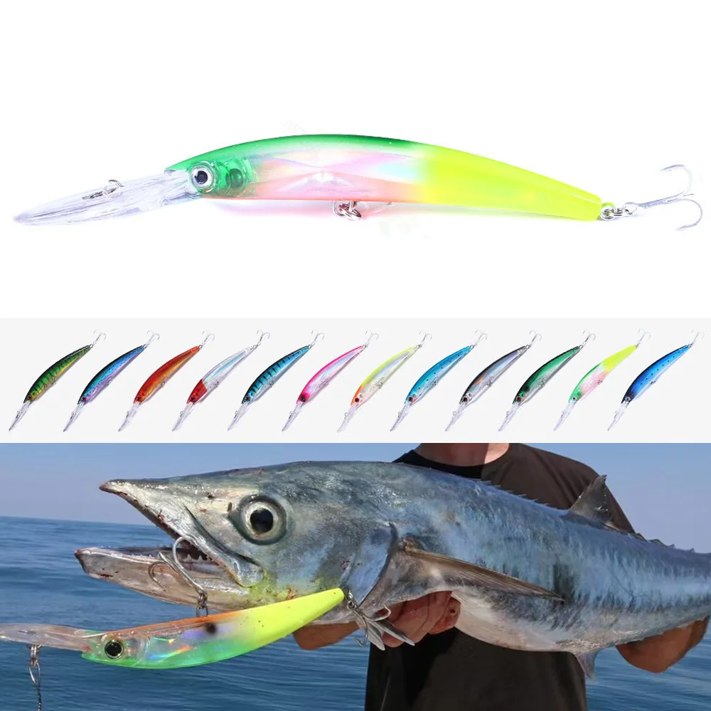 17cm 23.5g Big Crystal Minnow Diving Trolling Lure Wahoo Bass Saltwater Deepsea Boat Fishing Tackle Shore Wobbler Crankbait