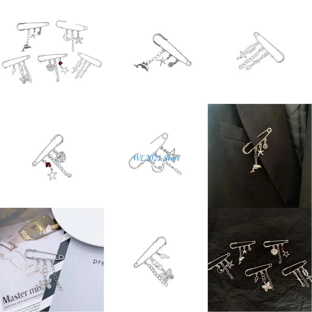 

G5GC Beautiful Pin Trendy Brooch Alloy Material Chain Pins Stylish Brooch Sweater Clip Durable Accessory Gift for Enthusiasts