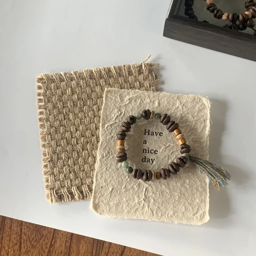Handmade New Chinese Multi-material Spliced Bracelet, Real Coffee Bean Natural Stone Beaded Bracelet for Fashion Outfit
