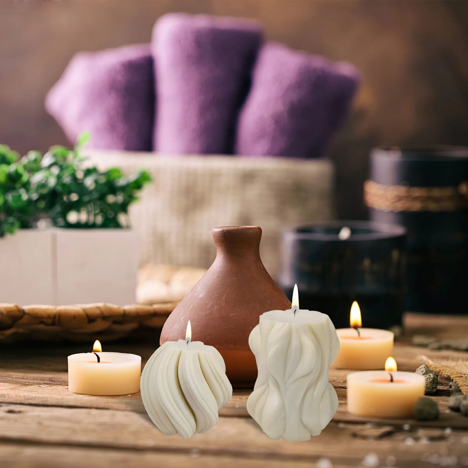 

4Pcs Molds Silicone DIY Epoxy Wax Molds Wave Pattern Add Dried Flowers Ornaments Silicone Mold