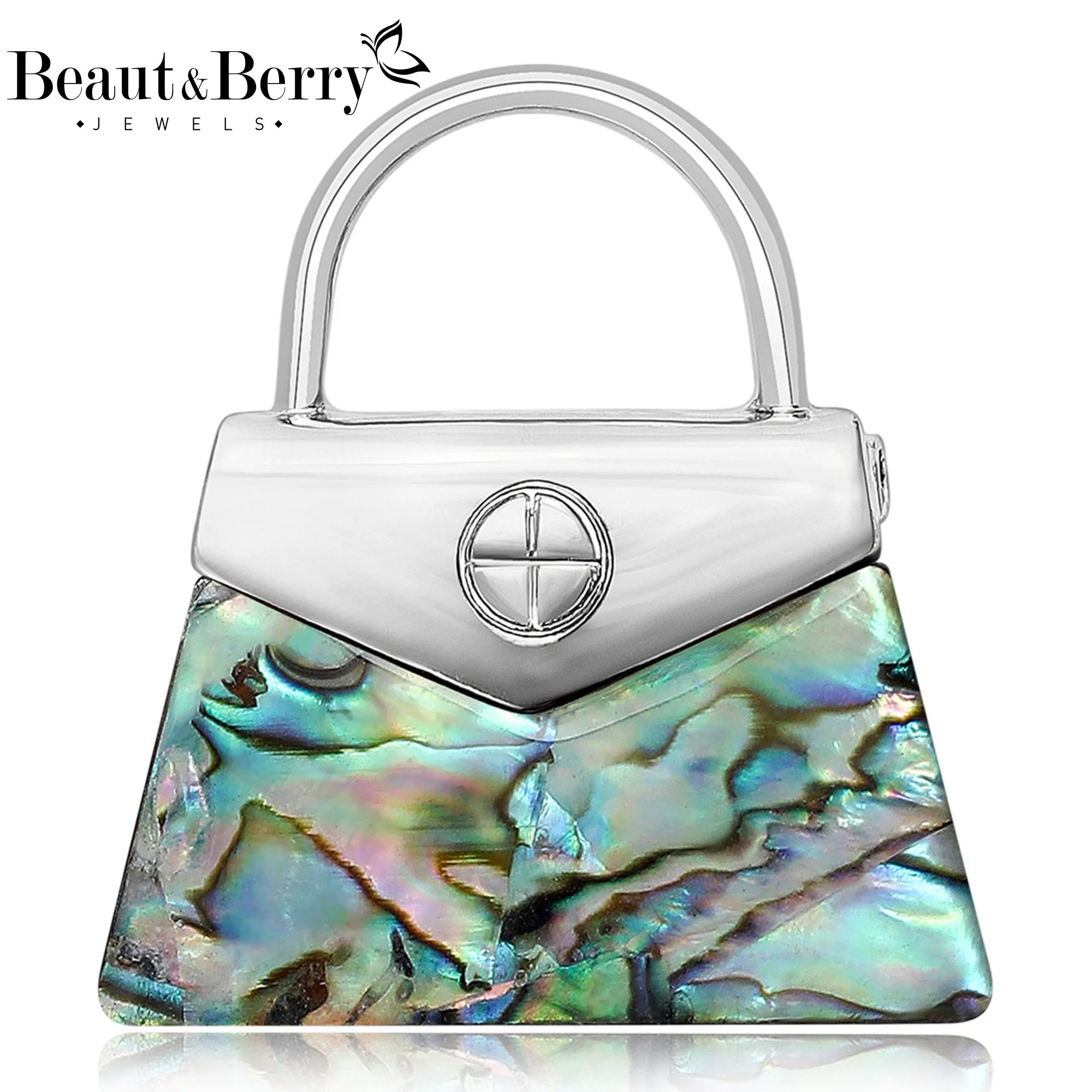 Beaut&Berry Trendy Abalone Shell Handbag Brooches for Women Unisex Creative Pins Casual Party Jewelry Accessories Gifts