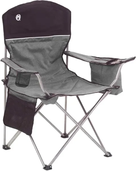 

Portable Quad Camping Chair with 4-Can Cooler, Cushioned Seat & Back with Side Pockets & Cup Holder, Carry Bag Included