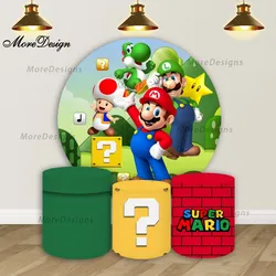 Super Mario Birthday Round Backdrop Kids Game Party Circle and Cylinder Covers Baby Shower Fabric Photography Background