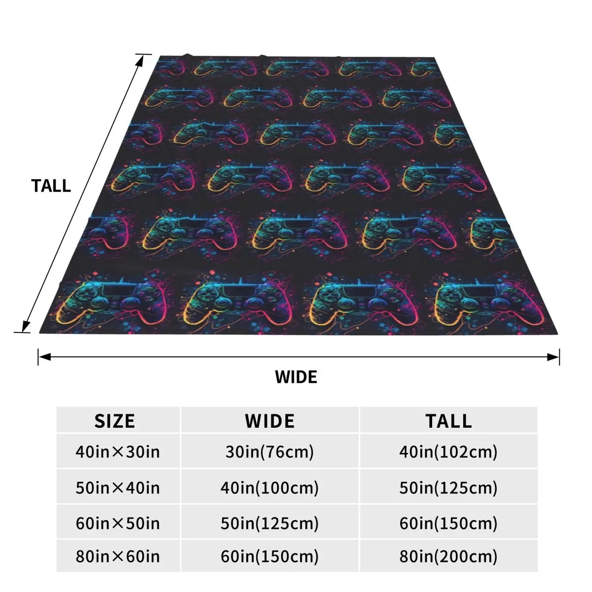 Neon Light Game Controller Gamepad Blanket Soft Warm Flannel Throw Blanket Bedding for Bed Travel Home Sofa