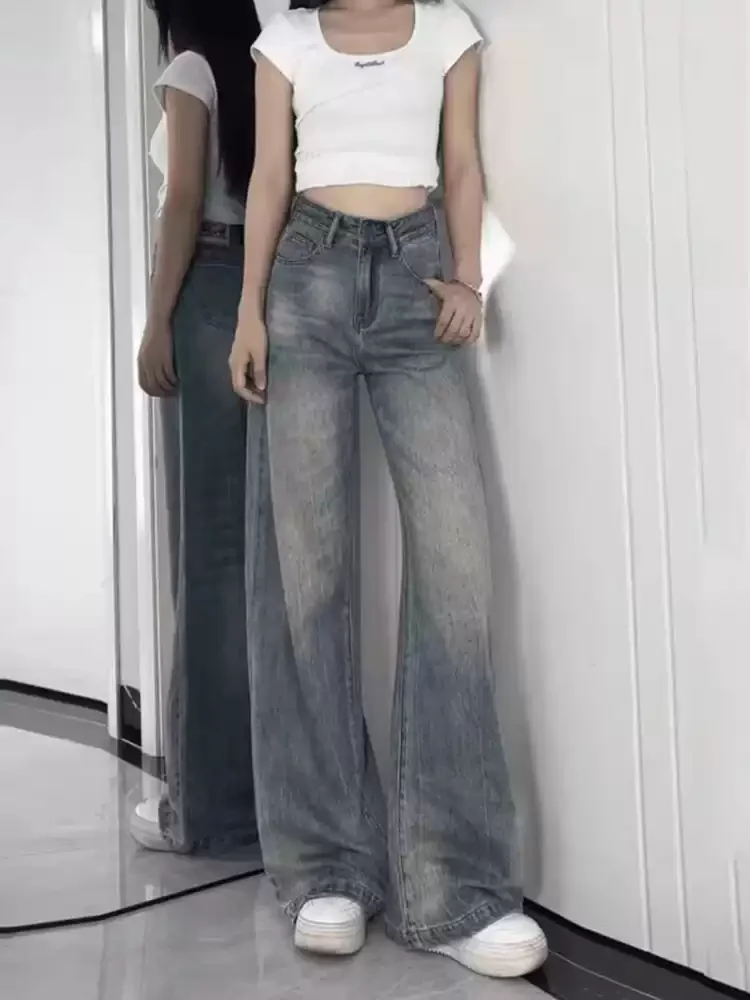 Y2K Streetwear Gewassen effect Baggy Jeans Harajuku Hiphop Vintage Pop Wijde pijpen Dames Denim Broek Broek