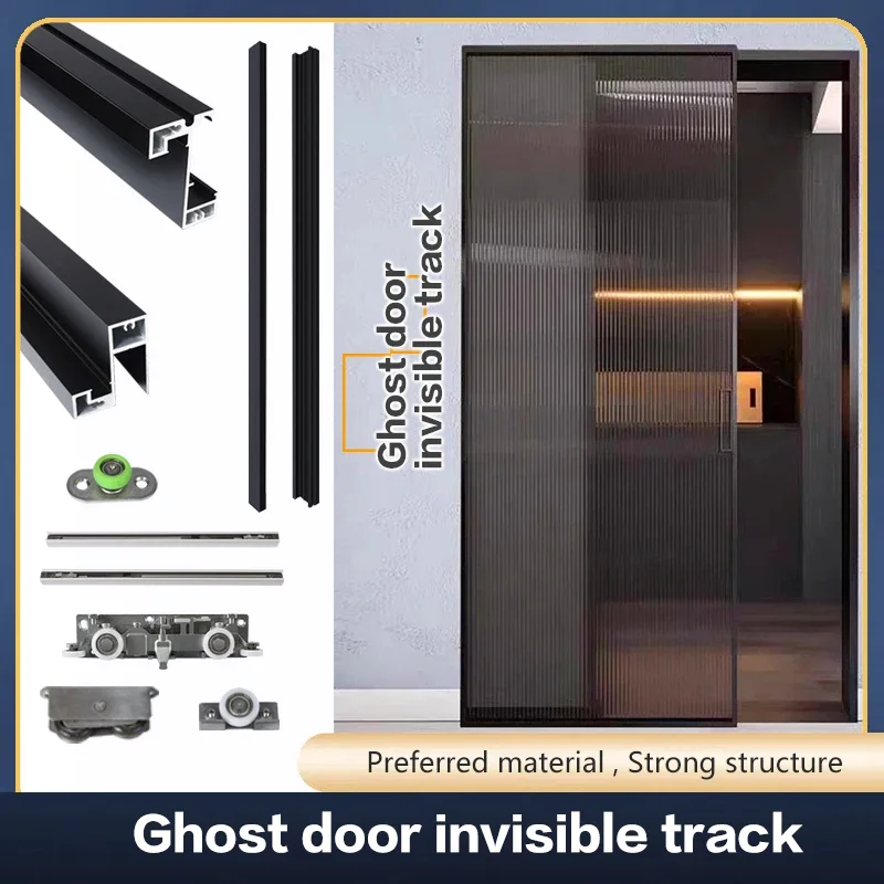 Trackless Aluminum Frame Glass Ghost Door Aluminum Alloy Sliding Door Bedroom Kitchen Bathroom Invisible Partition Door