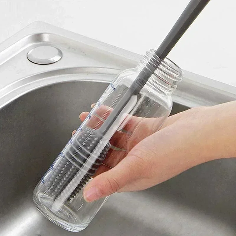 Becherreiniger Glasreiniger Küchenreinigungswerkzeug Langer Griff Getränkeflaschen-Glasbecher-Reinigungsbürste Silikon-Milchflaschenbürste