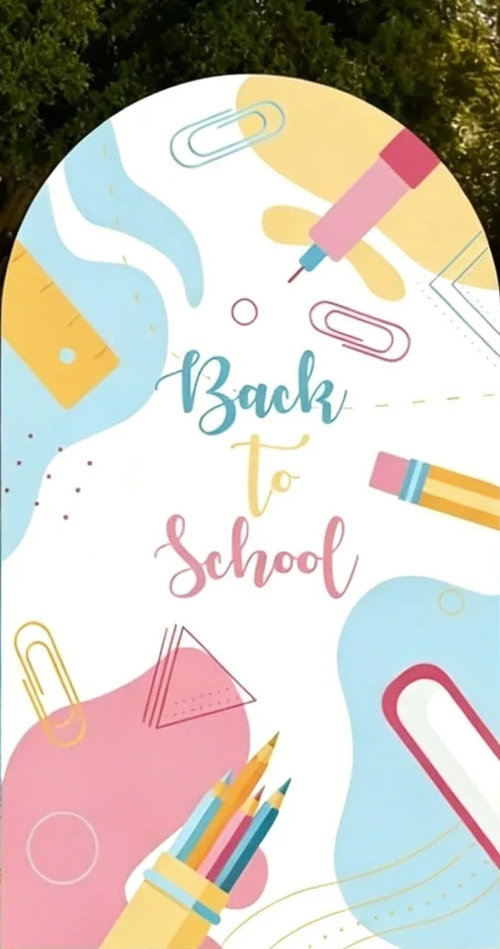 Custom 2-Side Back to School Arch Cove Backdrop Pencil Stationery First Day of School Party Decor Backdrop Photo