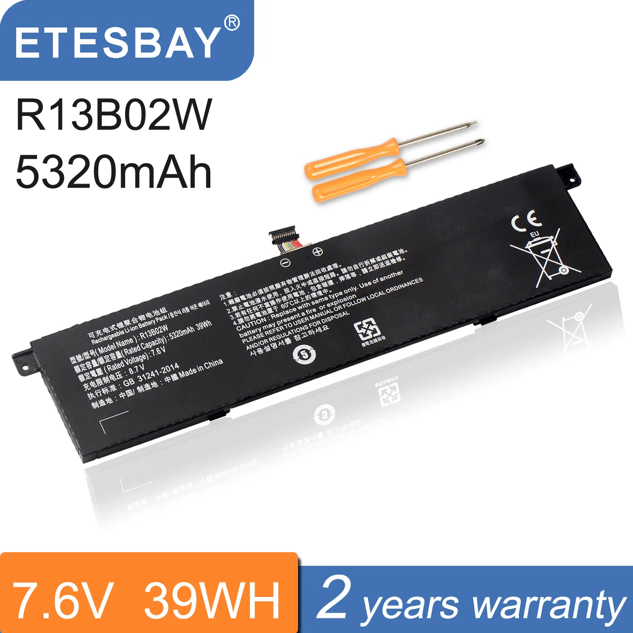 

ETESBAY R13B02W R13B01W 39WH Laptop Battery For Xiaomi Mi Air 13.3" Series Tablet PC Notebook 7.6V 5320mAh RU/CN Stock