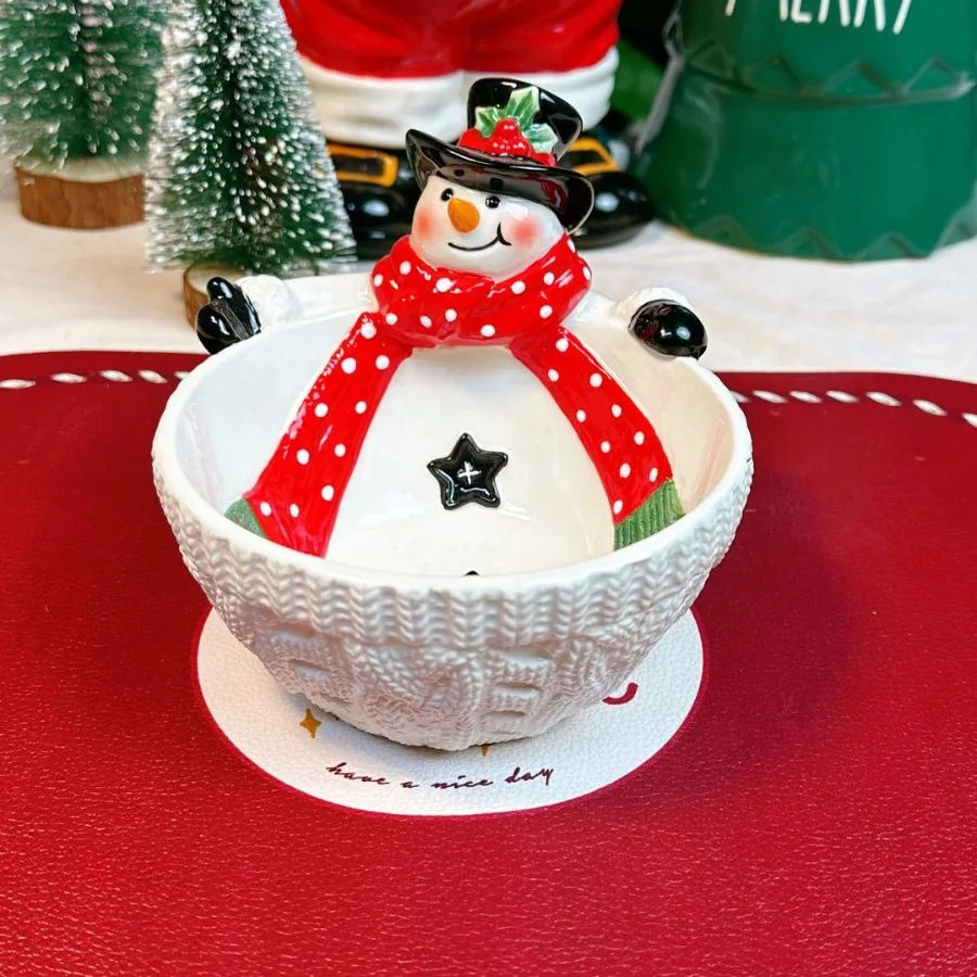 2024 Christmas Snowman Bowl New Hand-painted Fruit Bowl for Children Gifts Merry Christmas Gifts  Home Table Decorative Dish