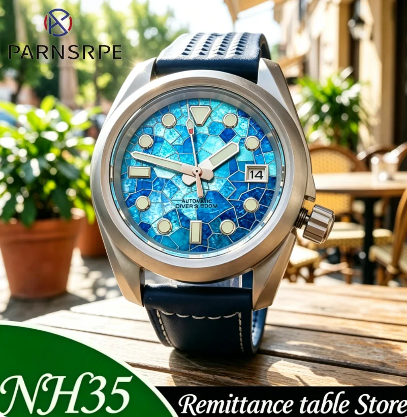 

40MM NH35 Men's Watch Automatic Mechanical Watch Stainless steel Case Sapphire Glass Blue Dial Dates Display Casual Wristwatch