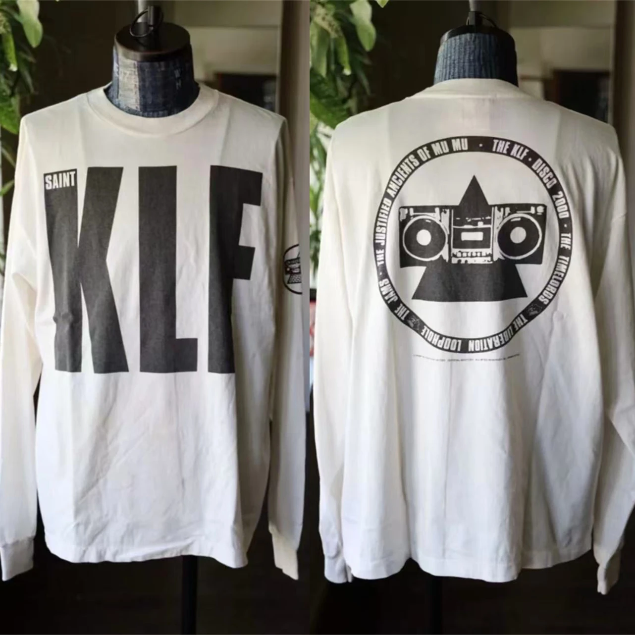 

Washed Cement White Saint 25SS KLF Exhibition Limited Long Sleeves T-Shirts Men Women High Quality Top Tees Vintage T Shirt