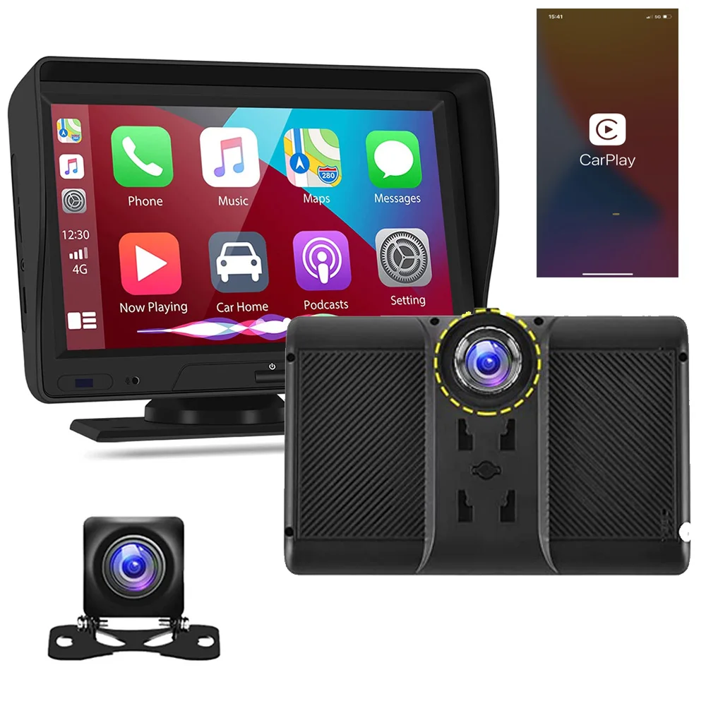 7 Inch Wireless  Car Carplay Android Auto Tablet Car GPS Navigation DVR Dashcam With Front Backup Cameras BT WIFI FM