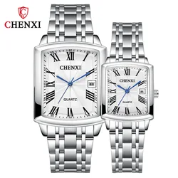 CHENXI Paar Uhr Paar Männer und Frauen Einfache Fashion Square Quarz Datum Uhr Uhr Wasserdicht Edelstahl Liebhaber Armbanduhr