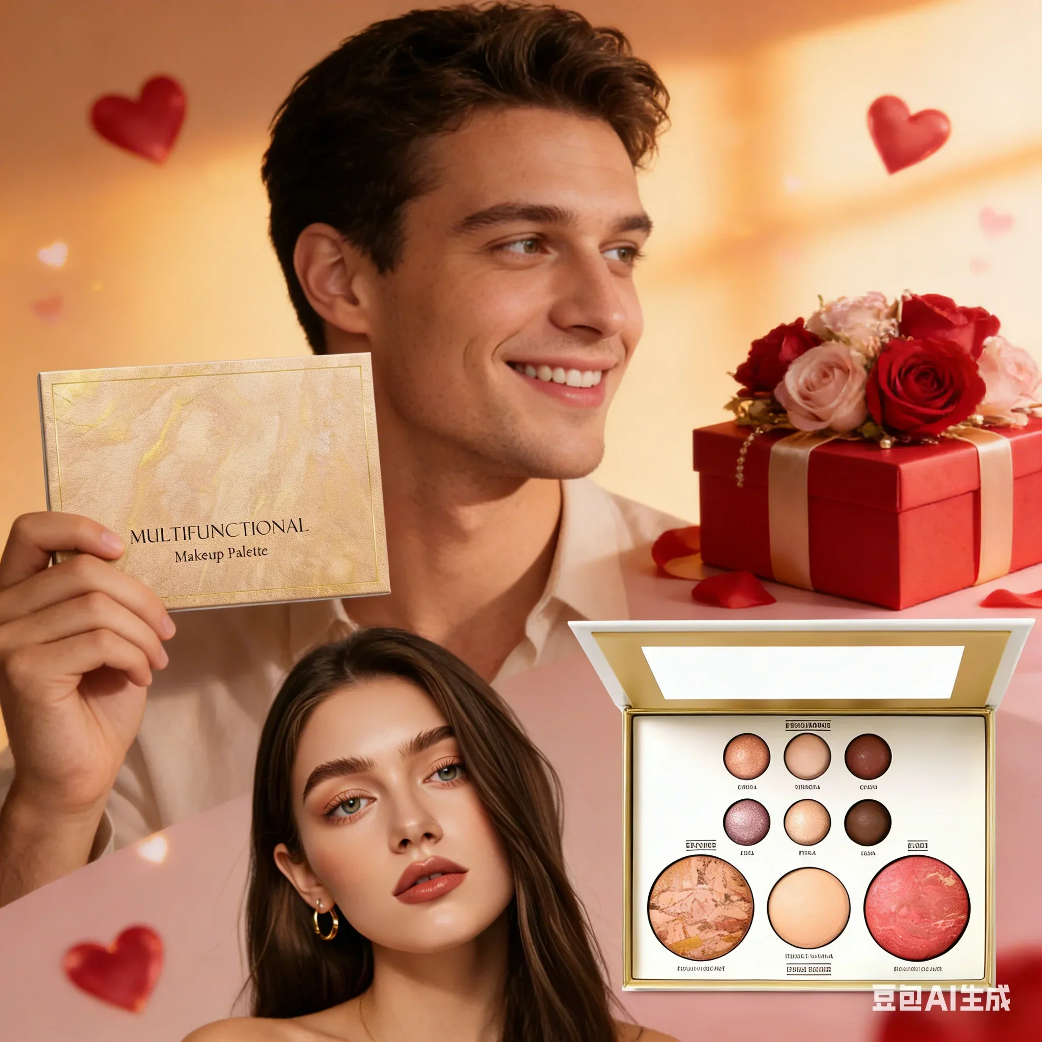 9 farben Multifunktionale Make-Up-Palette Valentinstag Geschenk Highlighter Lidschatten Rouge Kontur Unter-Auge Aufheller Schönheit Werkzeuge