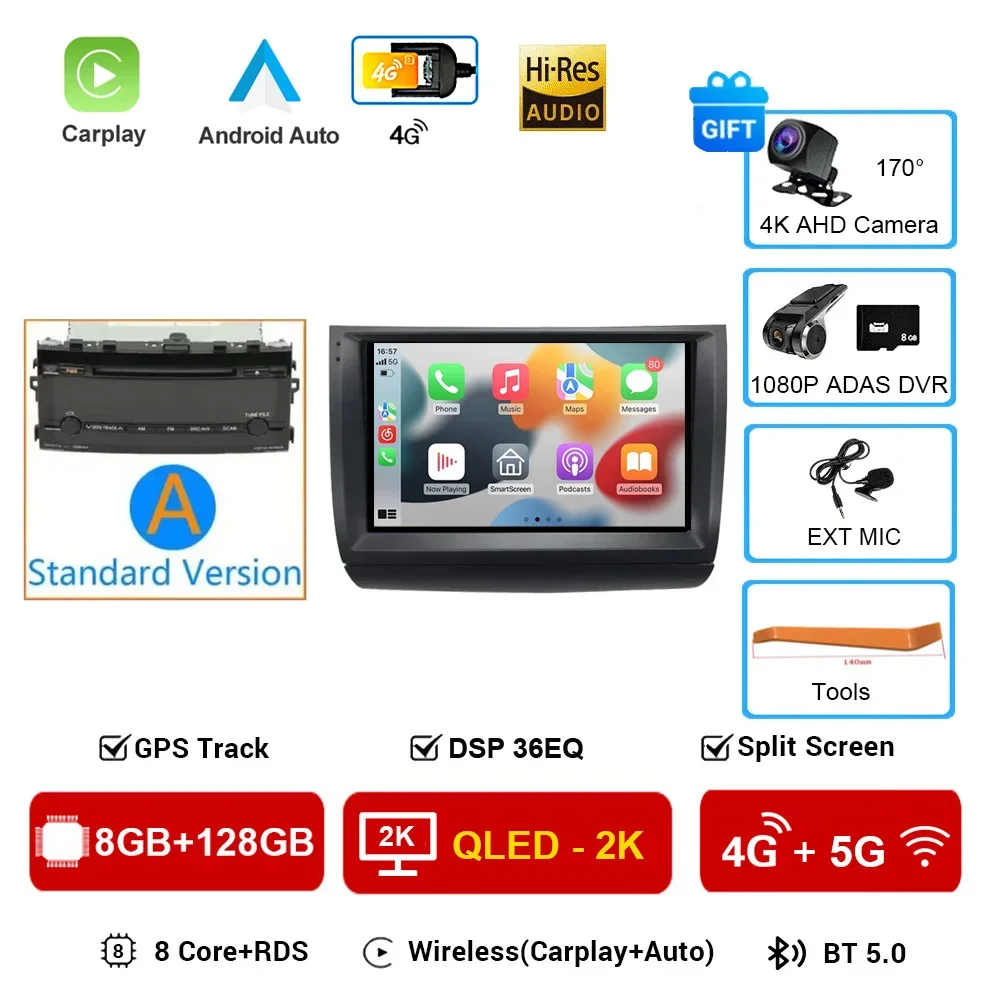 Carplay Autoradio 2 din Android 16 Voor Toyota Prius 20 2003-2009 Autoradio Multimedia Video Player GPS navigatie Stereo BT HU