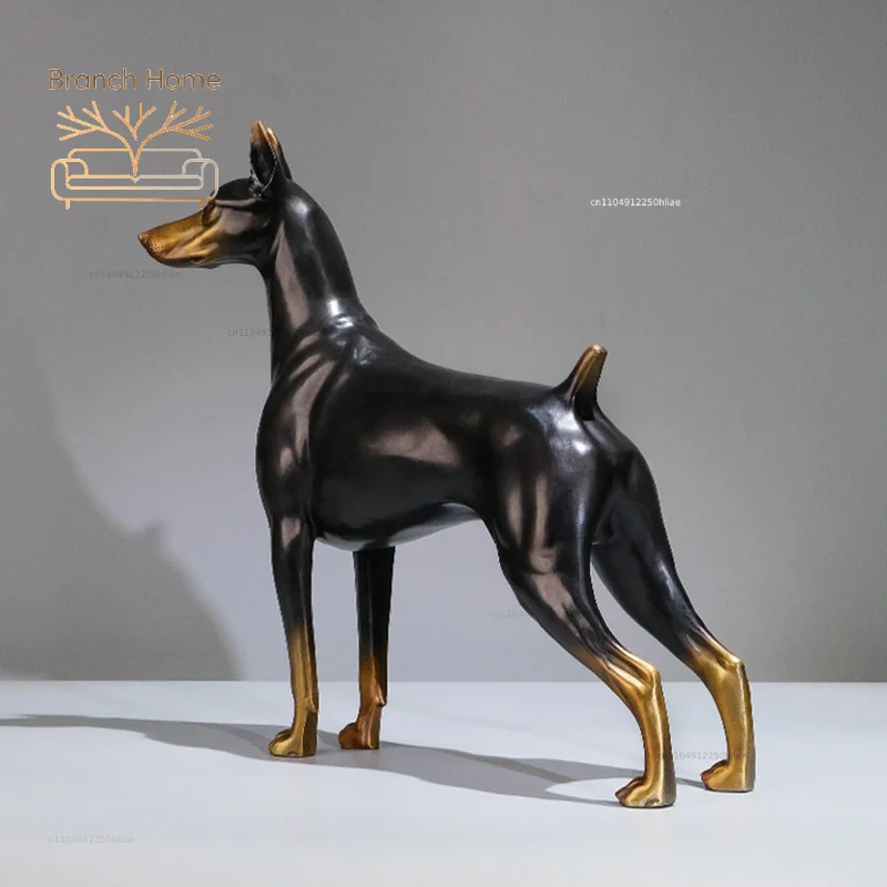 Brass Doberman Dog Sculpture Ornaments,Animal Crafts Statues,Nordic Art Figurines,Desktop Decoration,Copper Artwork,Luxury Gifts