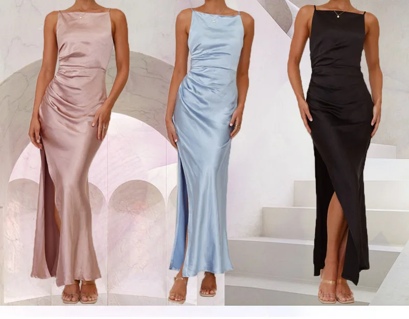 Damska sukienka slim fit oliwkowa sukienka dla druhen dla kobiet Sukienka maxi dla gości weselnych Sukienka urodzinowa Kobieta Seksowna sukienka