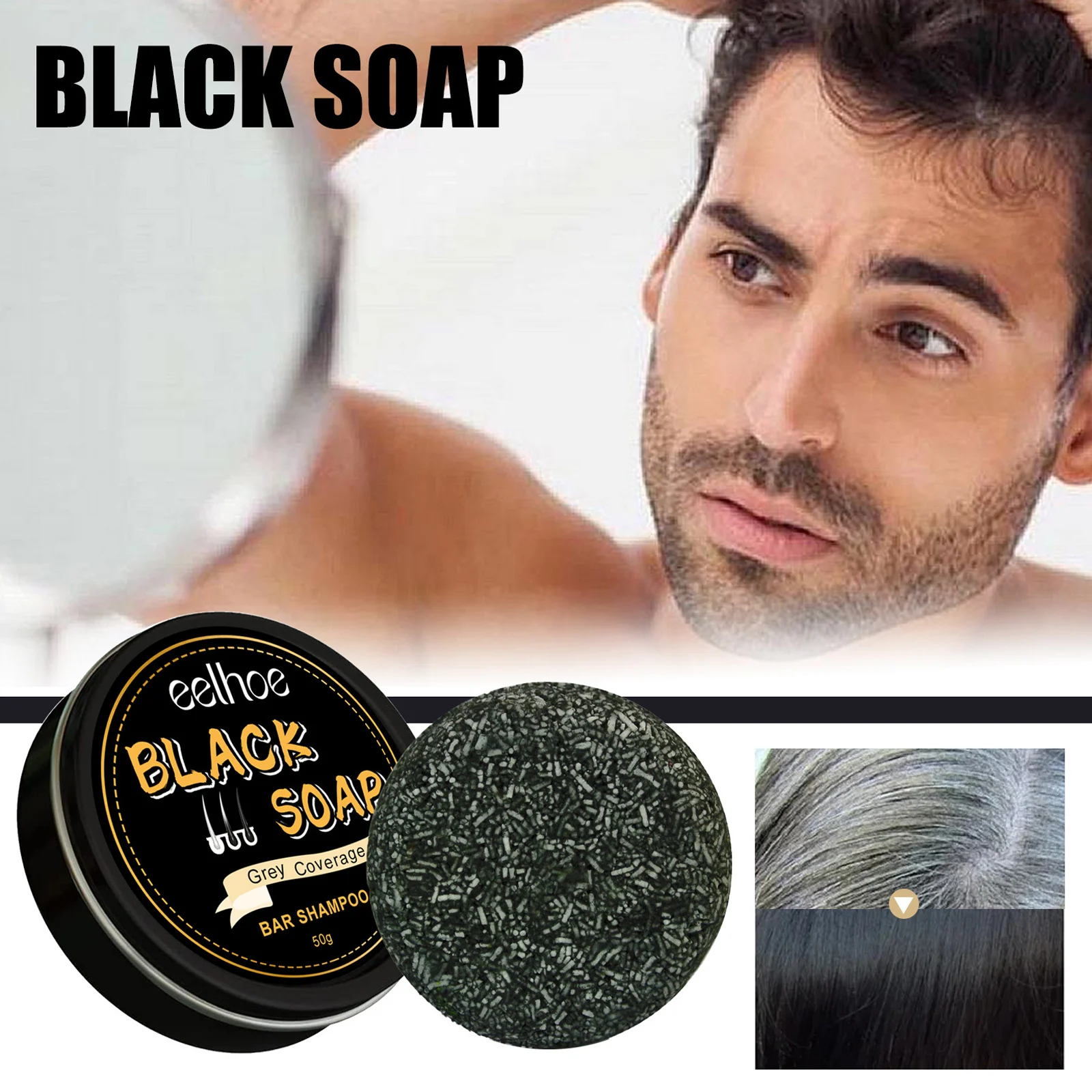 Hair Darkening Soap Bar Organic Hair Dy Nutritious Anti-White Hair Soap for Itchy Scalp Black Hair Growth