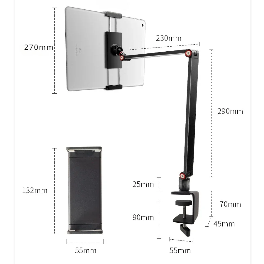 Portable Monitor Holder Metal Arm Desktop Bed Stand Clamp VESA Mount for Gaming Extending Screen 12 13 14 15.6 17.3 Inch