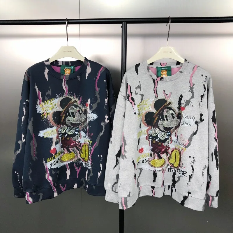 

Новый модный бренд, свободный свитшот High Street, модная тяжелая вышивка, мультяшный принт, цветные блоки, круглый вырез, Sudaderas De Mujer