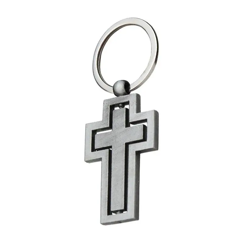 Fashion 360 Degree Rotating Cross Keychain For Men Metal Hollow Car Key Pendant With Key Ring Couple Religious Faith Keychain