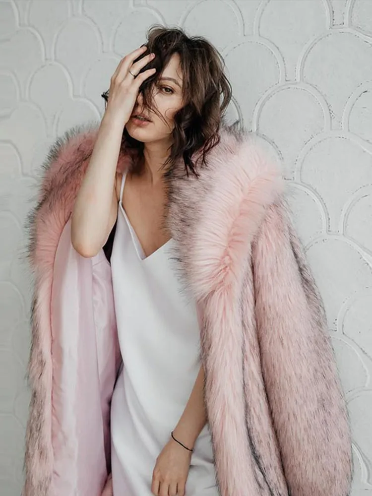 2025 hiver nouveau manteau une pièce en fausse fourrure femmes rose en peluche fausse fourrure Cardigan haut chaud à la mode manteau Long