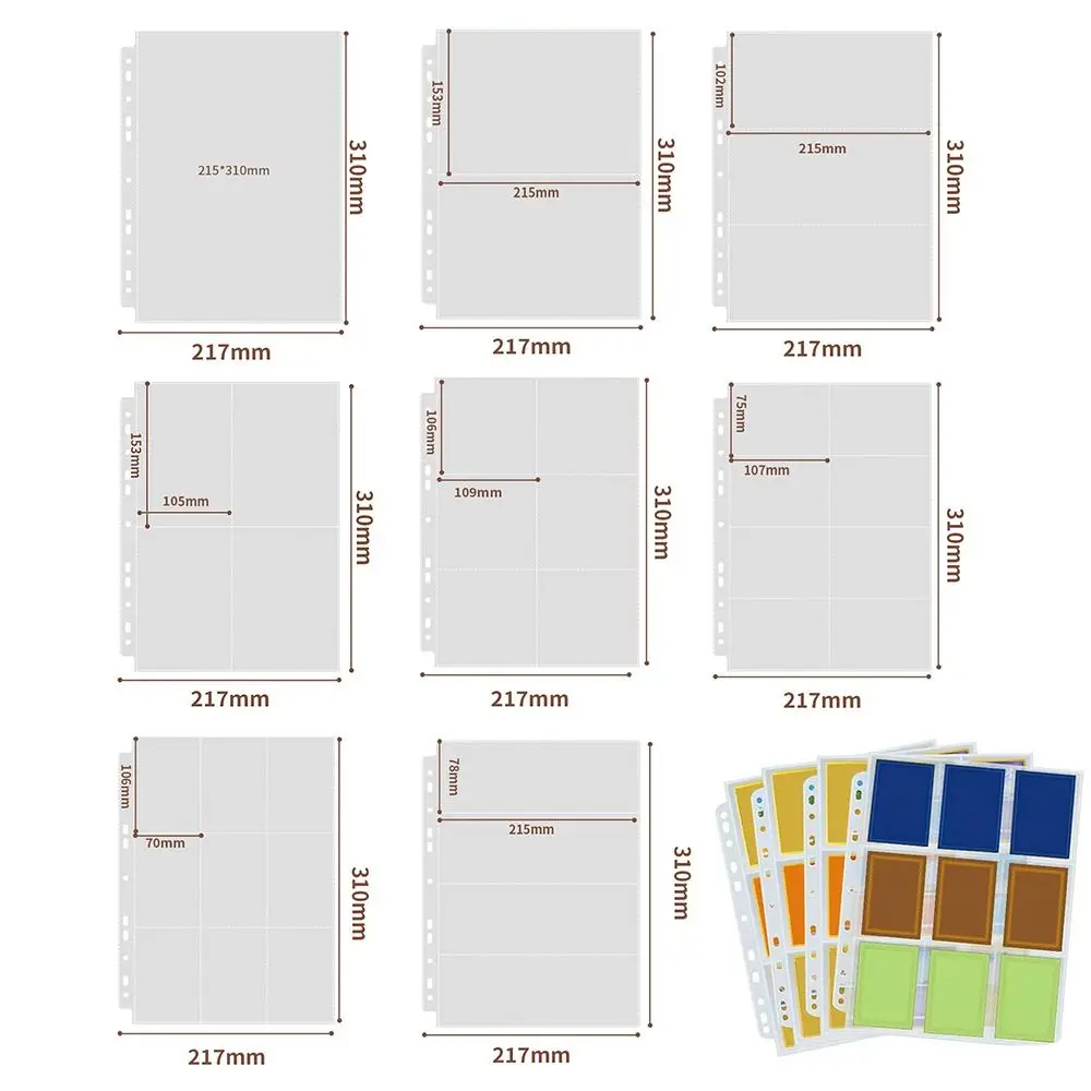 A4 Photocard Binder Sheets Transparent PP Acid Free Photo Album Refill Pages Photo Album Sleeves Jewelry Storage