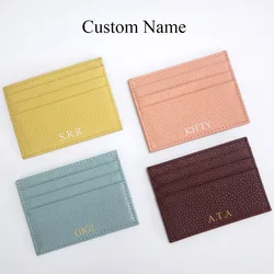 Custom Letter Genuine Leather Card Holder Personalized Initial Slim Wallet Monogram Name Purse Card Case DIY Wedding Gift