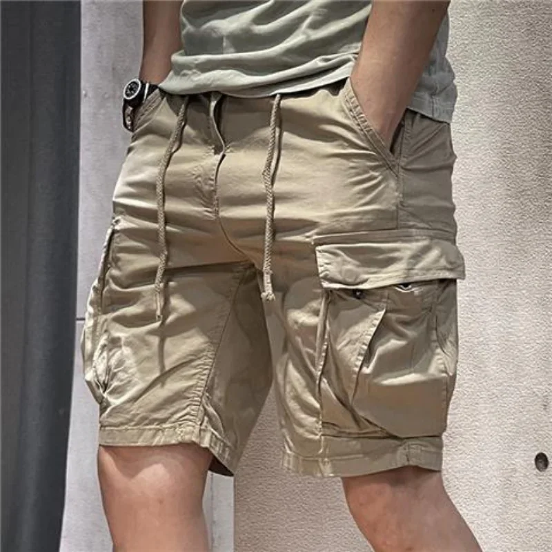 Male Bermuda Short Pants Combat Khaki Men\'s Cargo Shorts with Zipper Harajuku Loose Cotton Comfortable Jorts 2024 Fashion Jogger