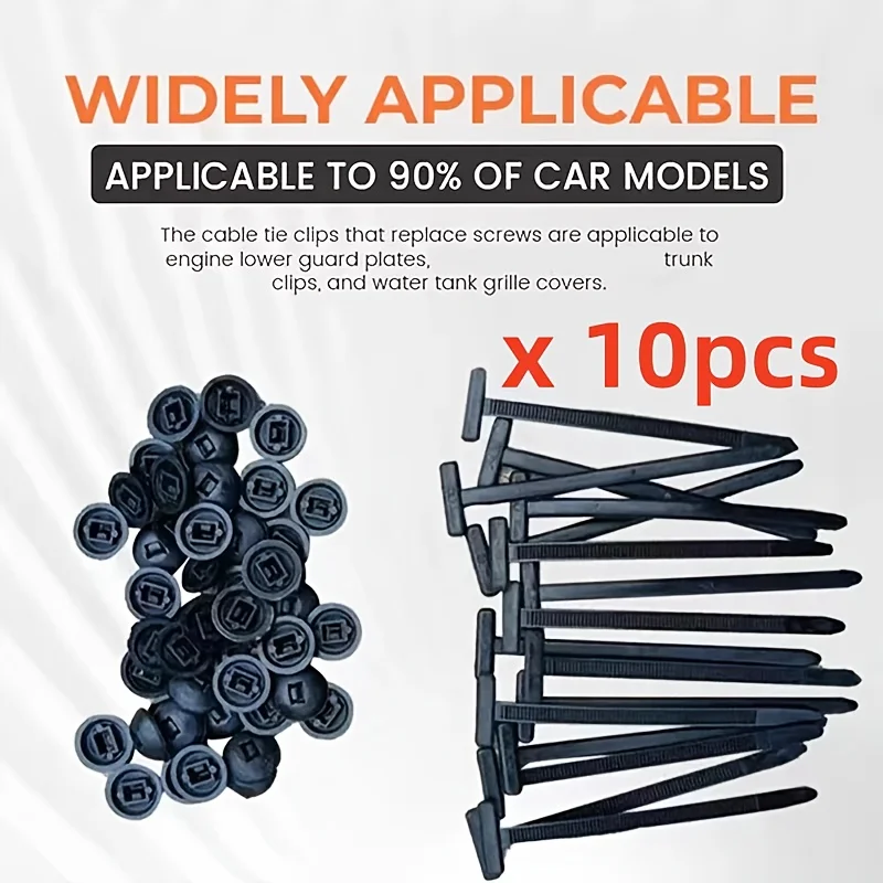 10pcs cable ties with buckles for fixing car floor, fender, mudguard, and trunk lid