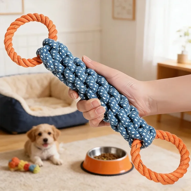 Handwoven Natural Bite Rope Dog Toy Random Color Pet Chew Toy for Teeth Cleaning and Interactive Play Cat ToysDog Accessories