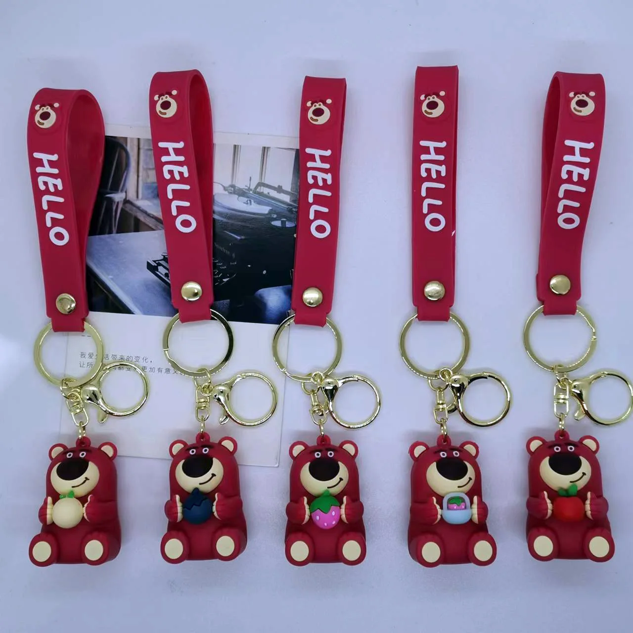 

New Creative Cartoon Strawberry Bear Doll Keychain Bag Car Keychain Accessories Gift Kawaii Cute Personalized Gifts Y2k Fashion