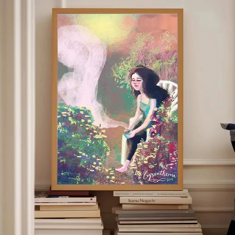 خمر قماش جدار الفن الأزهار فتاة صورة الجمالية غرفة ديكور Cottagecore ديكور المنزل المشهد اللوحة هدية #2