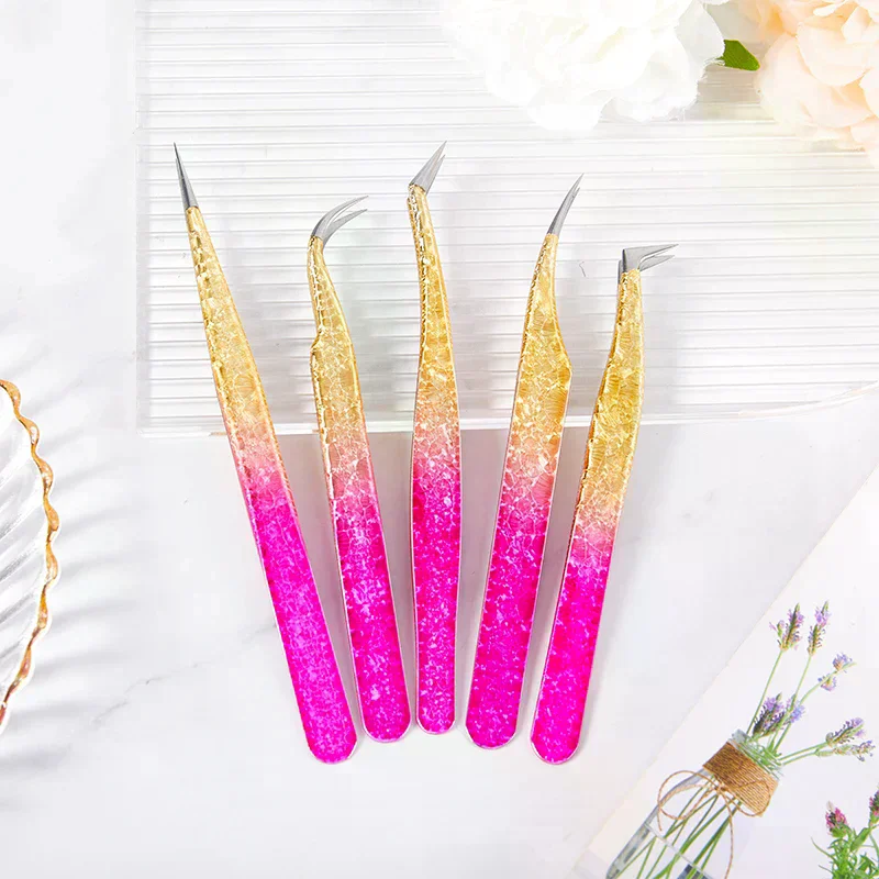 /YOV/Gradient Color Stainless Steel Eyelash Tweezers High Precision Anti-Static Tweezers Eyelashes Extensions Tweezers