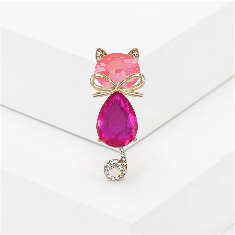 Exquisite Rhinestone Cat Brooches For Women Men Fashion Cartoon Animal Brooch Pin Party Casual Clothing Accessories Jewelry Gift