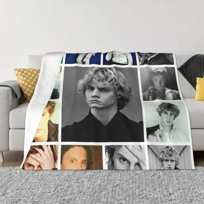 Evan Peters Actor Movie Knitted Blanket Flannel Lightweight Throw Blanket for Outdoor Travel Bedspread