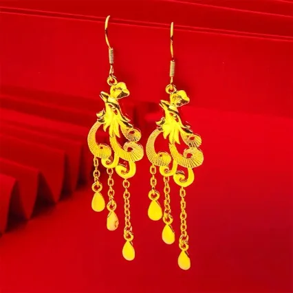 

New pure gold earrings AU750 Peacock 24K earrings 999 real gold long temperament proposal wedding gift ear jewelry